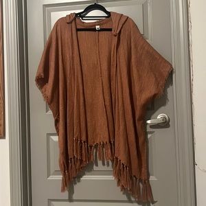Brown hooded cardigan poncho. One size